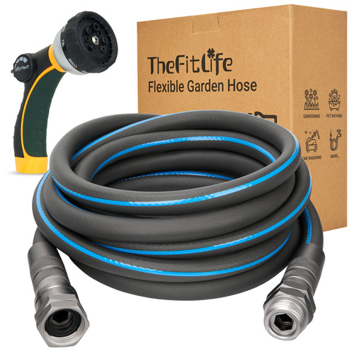 TheFitLife Garden Hose 100 FT - 100FT Flexible Water Hose with Nozzle and Metal Fittings, High Pressure 100 Feet x 1/2
