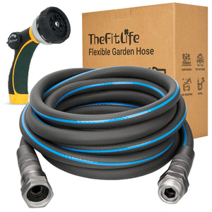 TheFitLife Garden Hose 100 FT - 100FT Flexible Water Hose with Nozzle and Metal Fittings, High Pressure 100 Feet x 1/2" Outdoor Hose for Reel Cart, Sprinkler, Easy Storage, Leak Proof (100Feet)