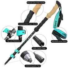 TheFitLife Carbon Fiber Trekking Poles – Collapsible and Telescopic Walking Sticks with Natural Cork Handle and Extended EVA Grips, Ultralight Nordic Hiking Poles for Backpacking Camping