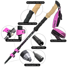 TheFitLife Carbon Fiber Trekking Poles – Collapsible and Telescopic Walking Sticks with Natural Cork Handle and Extended EVA Grips, Ultralight Nordic Hiking Poles for Backpacking Camping