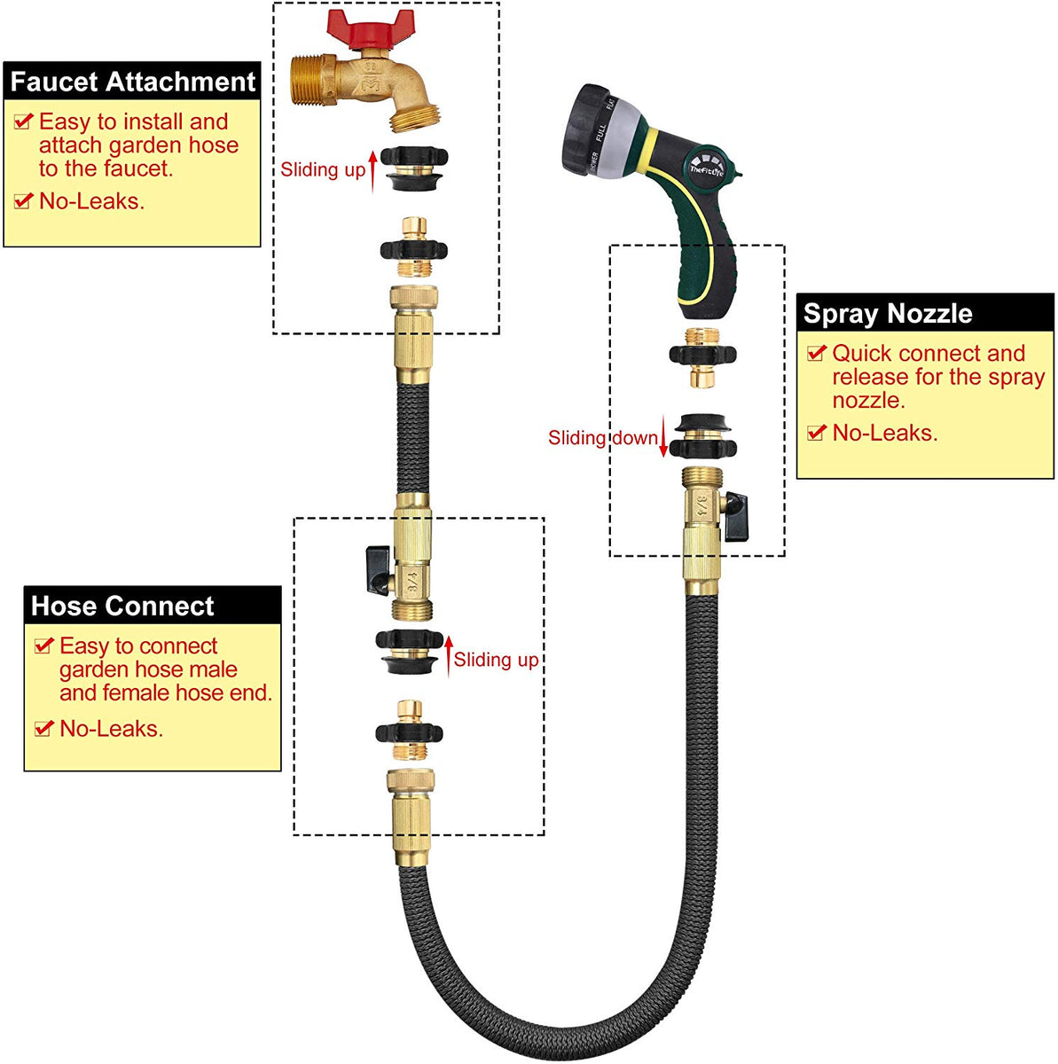 TATAY Universal Garden Hose Tap Connector - 3/4" To 1/2" Thread Adapter With UV Protection, Easy Connect Design