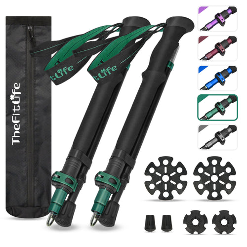 TheFitLife Collapsible Trekking Poles for Hiking – Lightweight Folding Walking Sticks for Men and Women with Extra-Long Foam Handle and Metal Flip Lock（Green fit 166-192cm）