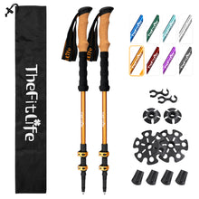 TheFitLife Trekking Poles for Hiking and Walking - Lightweight 7075 Aluminum with Metal Flip Lock and Natural Cork Grip, Walking Sticks for Men, Women, Collapsible, Telescopic, Camping Gear(Orange)
