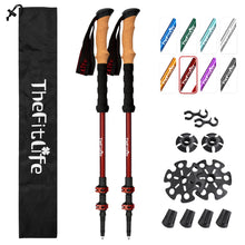 TheFitLife Trekking Poles for Hiking and Walking - Lightweight 7075 Aluminum with Metal Flip Lock and Natural Cork Grip, Walking Sticks for Men, Women, Collapsible, Telescopic, Camping Gear(Red)