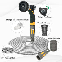 TheFitLife Flexible Metal Garden Hose - 50 FT Lightweight Stainless Steel Water Hose with Solid Fittings and Sprayer Nozzle - Leak Proof, Kink Free, Anti-rust, Large Diameter, Durable and Easy Storage