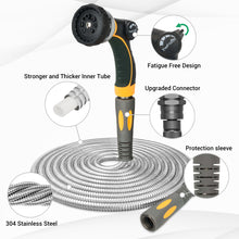 TheFitLife Flexible Metal Garden Hose - 25 FT Lightweight Stainless Steel Water Hose with Solid Fittings and Sprayer Nozzle - Leak Proof, Kink Free, Anti-rust, Large Diameter, Durable and Easy Storage