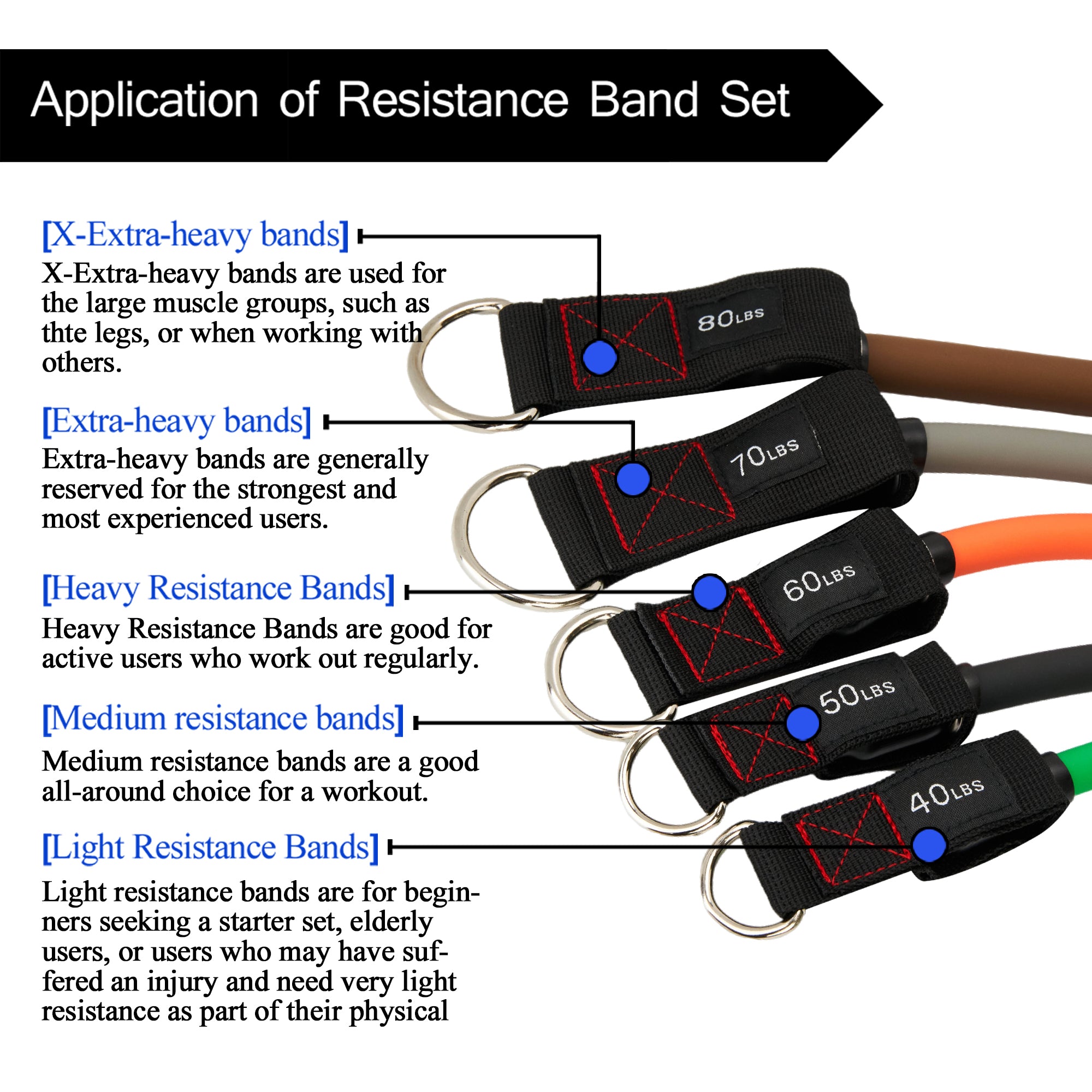 Londys 59-Inch Exercise Bands Set – Physical Therapy & Workout Resistance Bands, 5-25LBS, 4.9ft, New