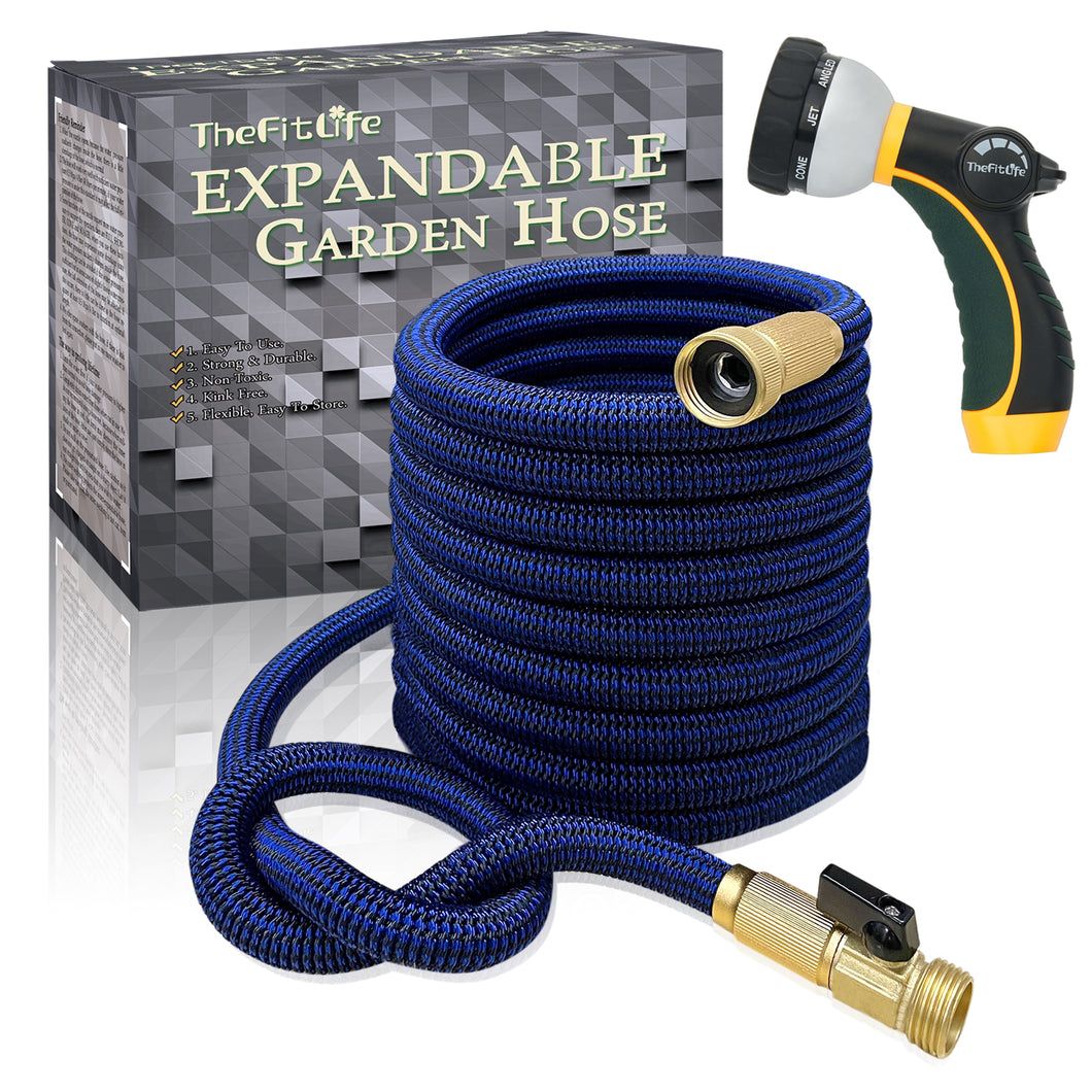TheFitLife Flexible and Expandable Garden Hose - 13-Layer Latex Water Hose with Retractable Fabric, Solid Brass Fittings and Nozzle, Kink Free, Lightweight, Collapsible Expending Hose 25 FT