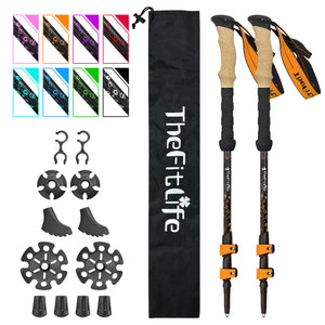 TheFitLife Carbon Fiber Trekking Poles – Collapsible and Telescopic Walking Sticks with Natural Cork Handle and Extended EVA Grips, Ultralight Nordic Hiking Poles for Backpacking Camping