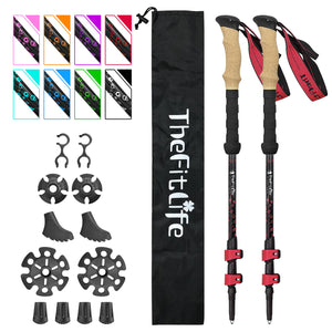 TheFitLife Carbon Fiber Trekking Poles – Collapsible and Telescopic Walking Sticks with Natural Cork Handle and Extended EVA Grips, Ultralight Nordic Hiking Poles for Backpacking Camping