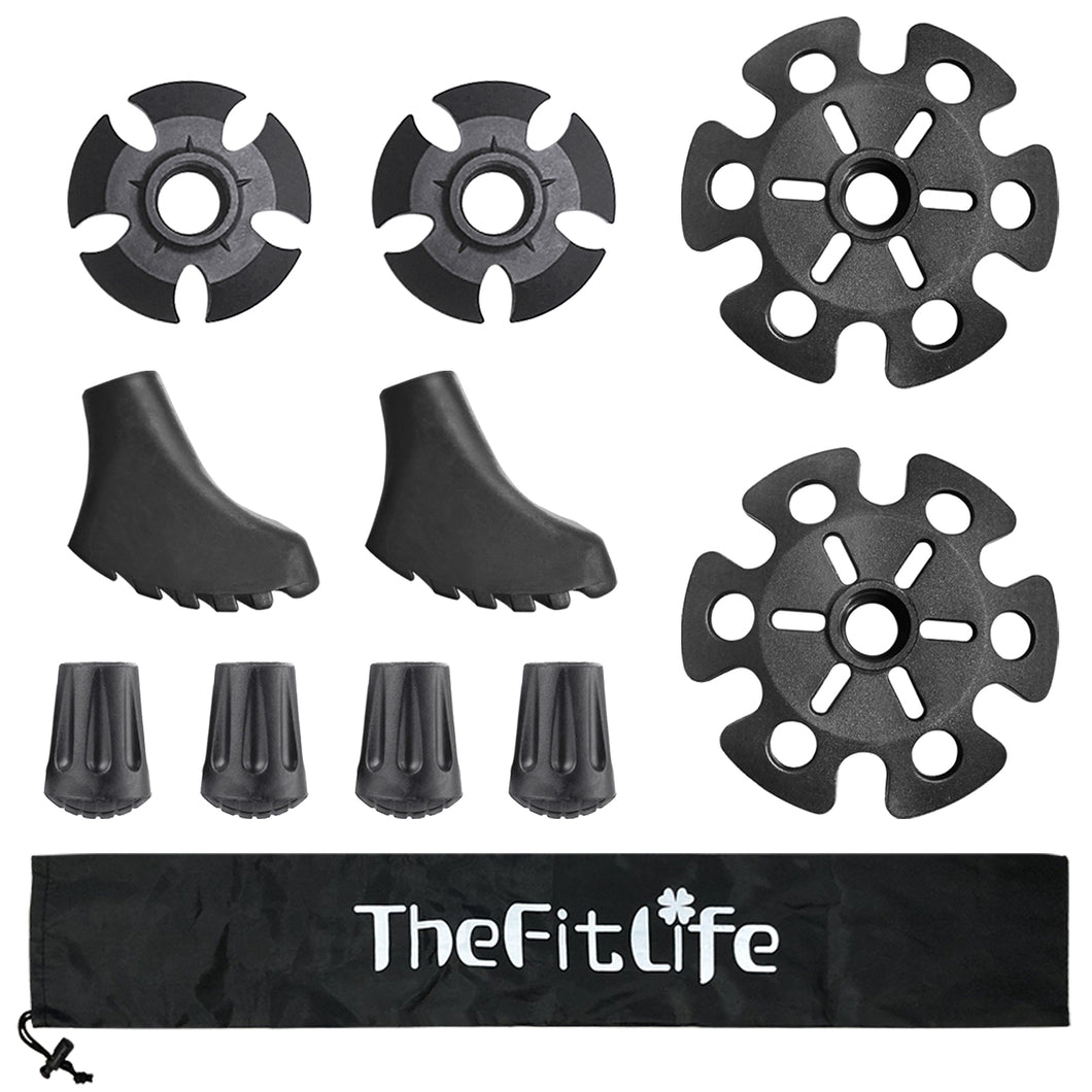 TheFitLife Trekking Poles Accessories Set - Rubber Replacement Pole Tip Protectors Fit Most Standard Hiking, Walking Poles with 11mm Hold Diameter