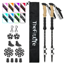 TheFitLife Carbon Fiber Trekking Poles – Collapsible and Telescopic Walking Sticks with Natural Cork Handle and Extended EVA Grips, Ultralight Nordic Hiking Poles for Backpacking Camping