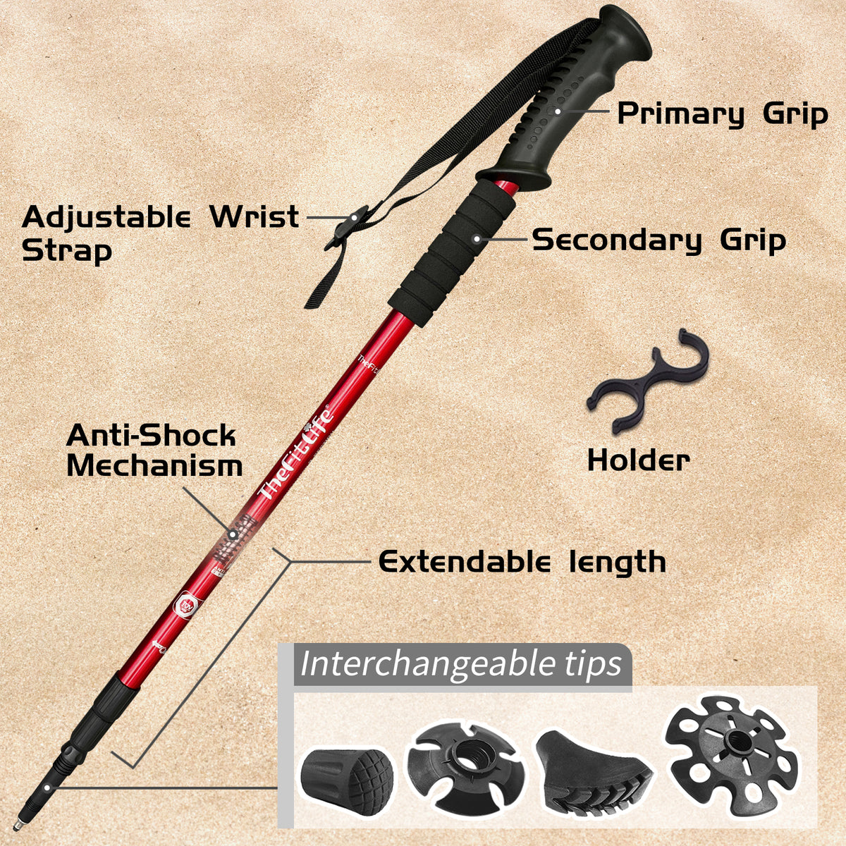 TheFitLife Nordic Walking Trekking Poles 2 Pack with Antishock and Q