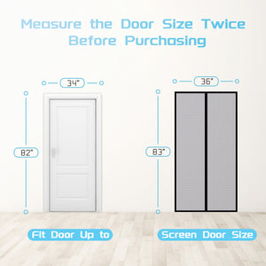 TheFitLife Fiberglass Magnetic Screen Door - Heavy Duty Mesh Curtain with Full Frame Hook and Loop Powerful Magnets That Snap Shut Automatically (36"x83" Fits Door Size up to 34"x82" Max)