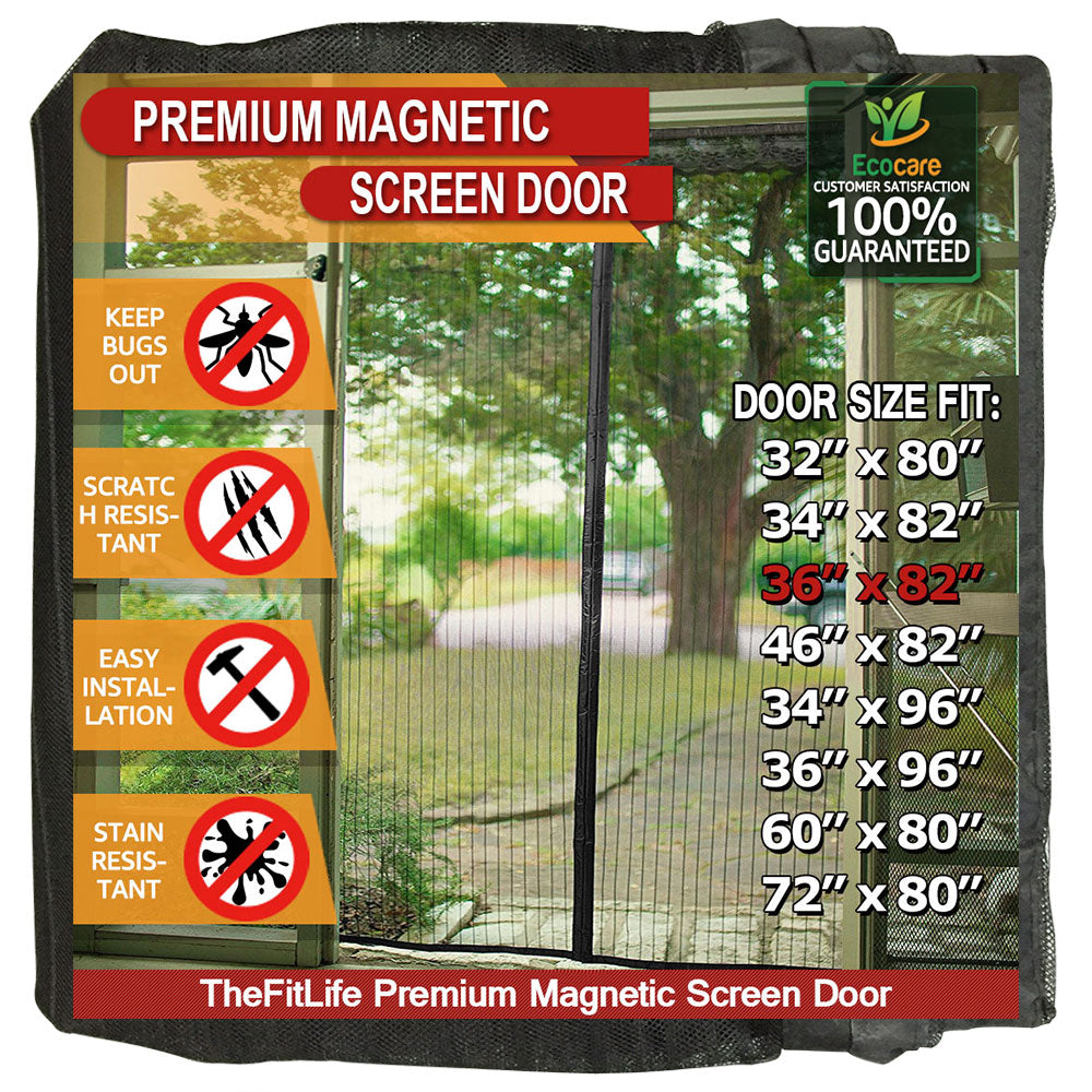 TheFitLife Magnetic Screen Door - Heavy Duty Mesh Curtain with Full Frame Hook and Loop Powerful Magnets That Snap Shut Automatically (38