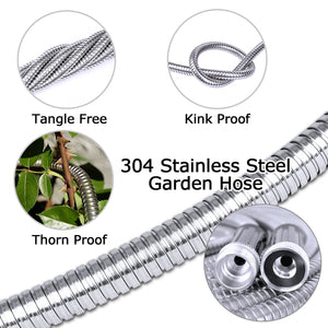 TheFitLife Flexible Metal Garden Hose - 2020 Newest Leak and Break Resistant Design, Stainless Steel Water Hose with Upgrade Solid Metal Fittings, Lightweight Kink Free Durable Easy Storage (50 FT)