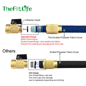 TheFitLife Flexible and Expandable Garden Hose - 13-Layer Latex Water Hose with Retractable Fabric, Solid Brass Fittings and Nozzle, Kink Free, Lightweight, Collapsible Expending Hose 25 FT