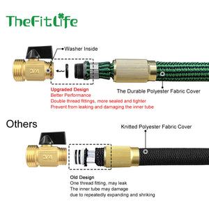 TheFitLife Expandable and Felxible Garden Hose - Upgrade Model 13-Layer Latex Inner and Solid Brass Fittings 3 Times Expanding Kink Free Easy Storage Collapsible Water Hose with Nozzle 25 FT