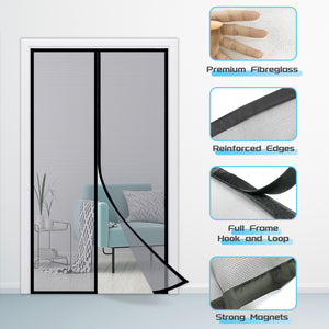 TheFitLife Fiberglass Magnetic Screen Door - Heavy Duty Mesh Curtain with Full Frame Hook and Loop Powerful Magnets That Snap Shut Automatically (62''x81'' - Fits Doors up to 60''x80'' Max)