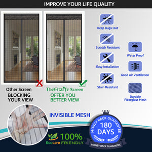 TheFitLife Magnetic Screen Door - Heavy Duty Mesh Curtain with Full Frame Hook and Loop Powerful Magnets That Snap Shut Automatically (38"x83" Fits Door Size up to 36"x82", Black)