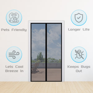 Magnetic Screen Door Fit Door Size 48 x 80 Inch, Screen Size 50 x 81  Reinforced Fiberglass Mesh Curtain Double Door Mesh with Full Frame  Hook&Loop 