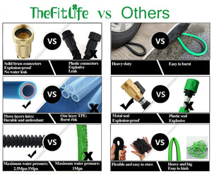 TheFitLife Flexible and Expandable Garden Hose - 13-Layer Latex Water Hose with Retractable Fabric, Solid Brass Fittings and Nozzle, Kink Free, Lightweight, Collapsible Expending Hose 25 FT