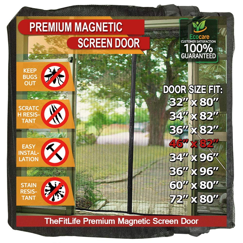 TheFitLife Magnetic Screen Door - Heavy Duty Mesh Curtain with Full Frame Hook and Loop Powerful Magnets That Snap Shut Automatically (48