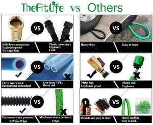 TheFitLife Flexible and Expandable Garden Hose - Strongest Triple Latex Core with 3/4" Solid Brass Fittings Free 8 Function Spray Nozzle, Easy Storage Kink Free Water Hose (100 FT)