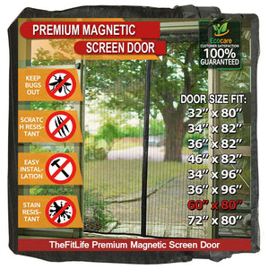 TheFitLife Magnetic Screen Door - Heavy Duty Mesh Curtain with Full Frame Hook and Loop Powerful Magnets That Snap Shut Automatically (62''x81'' - Fits Doors up to 60''x80'', Black)