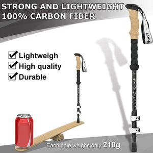TheFitLife Carbon Fiber Trekking Poles – Collapsible and Telescopic Walking Sticks with Natural Cork Handle and Extended EVA Grips, Ultralight Nordic Hiking Poles for Backpacking Camping