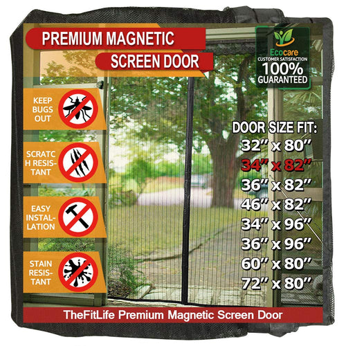 TheFitLife Magnetic Screen Door - Heavy Duty Mesh Curtain with Full Frame Hook and Loop Powerful Magnets That Snap Shut Automatically (36