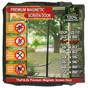 TheFitLife Magnetic Screen Door - Heavy Duty Mesh Curtain with Full Frame Hook and Loop Powerful Magnets That Snap Shut Automatically (36"x83" Fits Door Size up to 34"x82", Black)