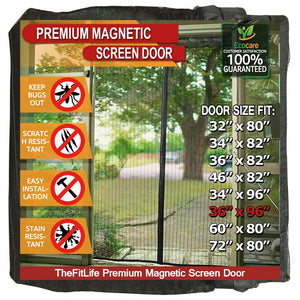 TheFitLife Magnetic Screen Door - Heavy Duty Mesh Curtain with Full Frame Hook and Loop Powerful Magnets That Snap Shut Automatically (38''x97'' - Fits Doors up to 36''x96'', Black)