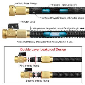 TheFitLife Flexible and Expandable Garden Hose - Strongest Triple Latex Core with 3/4" Solid Brass Fittings Free 8 Function Spray Nozzle, Easy Storage Kink Free Water Hose (50 FT)