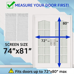 TheFitLife Magnetic Screen Door - Heavy Duty Mesh Curtain with Full Frame Hook and Loop Powerful Magnets That Snap Shut Automatically (74''x81'' - Fits Doors up to 72''x80'', White)