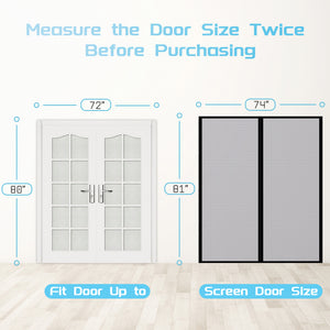 TheFitLife Fiberglass Magnetic Screen Door - Heavy Duty Mesh Curtain with Full Frame Hook and Loop Powerful Magnets That Snap Shut Automatically (74''x81'' - Fits Doors up to 72''x80'' Max)