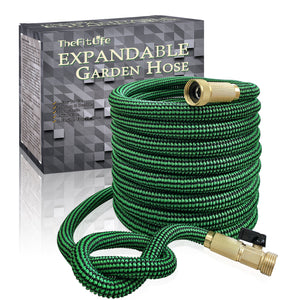 TheFitLife Expandable and Felxible Garden Hose - Upgrade Model 13-Layer Latex Inner and Solid Brass Fittings 3 Times Expanding Kink Free Easy Storage Collapsible Water Hose with Nozzle (75 FT)