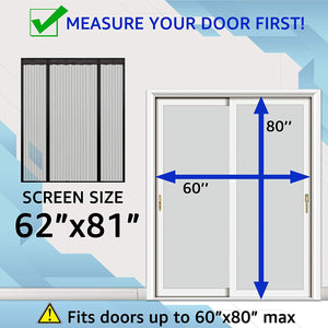 TheFitLife Double Door Magnetic Screen - Mesh Curtain with Full Frame Hook & Loop Powerful Magnets, Snap Shut Automatically for Patio, Sliding Or Large Door, Black Fits Doors up to 60''x80'' Max