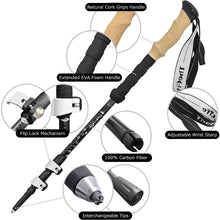 TheFitLife Carbon Fiber Trekking Poles – Collapsible and Telescopic Walking Sticks with Natural Cork Handle and Extended EVA Grips, Ultralight Nordic Hiking Poles for Backpacking Camping