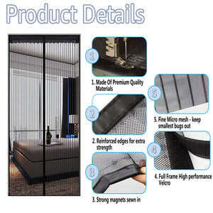TheFitLife Magnetic Screen Door - Heavy Duty Mesh Curtain with Full Frame Hook and Loop Powerful Magnets That Snap Shut Automatically (48"x83" Fits Door Size up to 46"x82", Black)