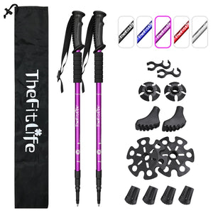 TheFitLife Nordic Walking Trekking Poles - 2 Pack with Antishock and Quick Lock System, Telescopic, Collapsible, Ultralight for Hiking, Camping, Mountaining, Backpacking, Walking, Trekking